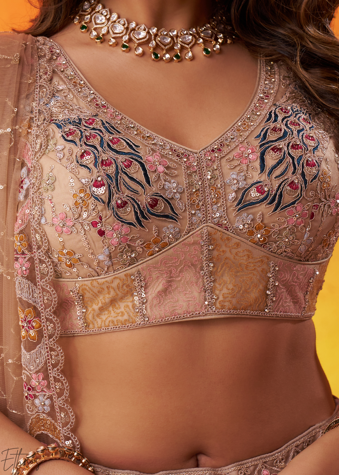 Opaline Beige Net Lehenga Choli