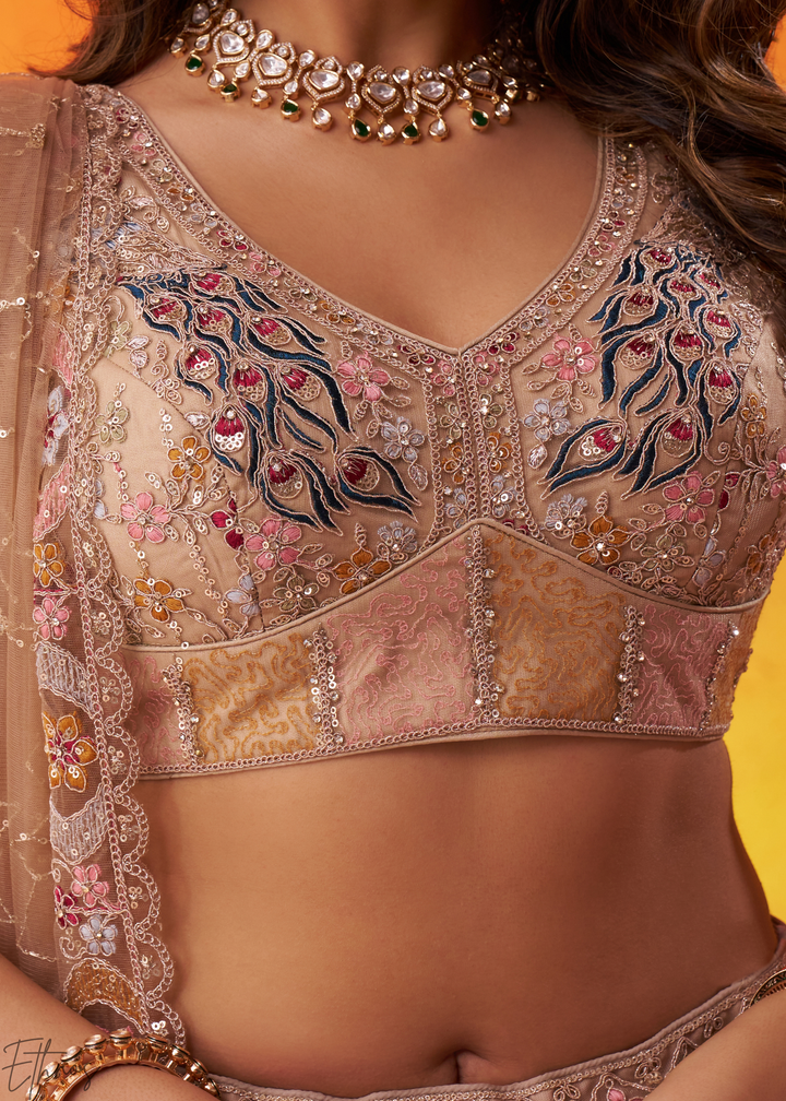 Opaline Beige Net Lehenga Choli