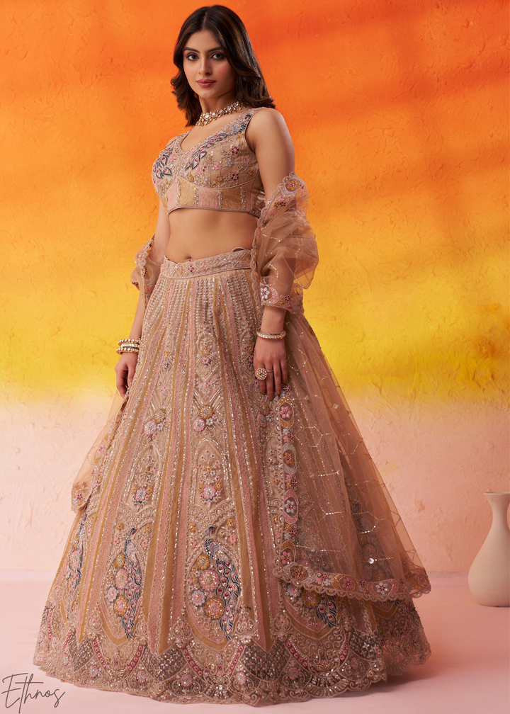 Opaline Beige Net Lehenga Choli