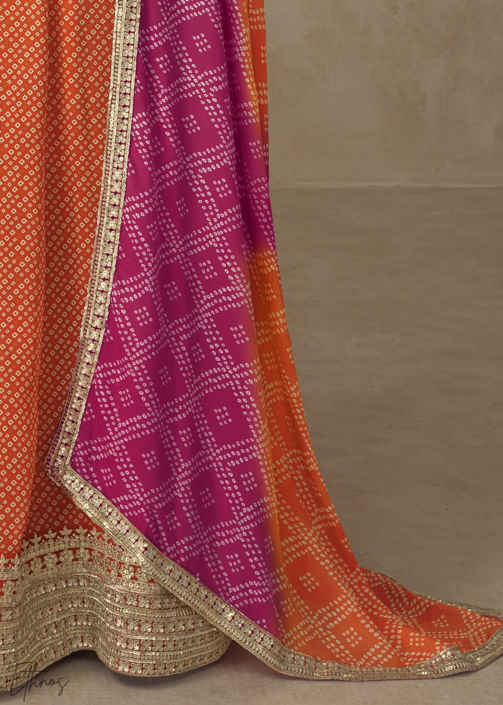 Orange Bandhani Chinon Gown Set