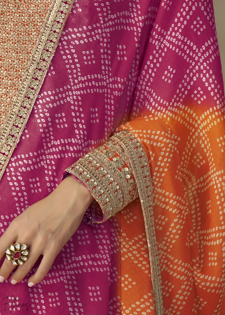 Orange Bandhani Chinon Gown Set