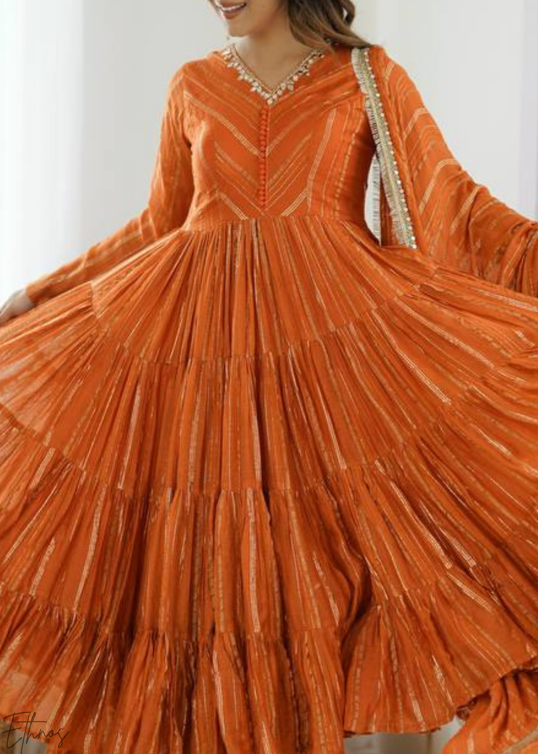 Orange Chanderi Silk Kalidaar Suit