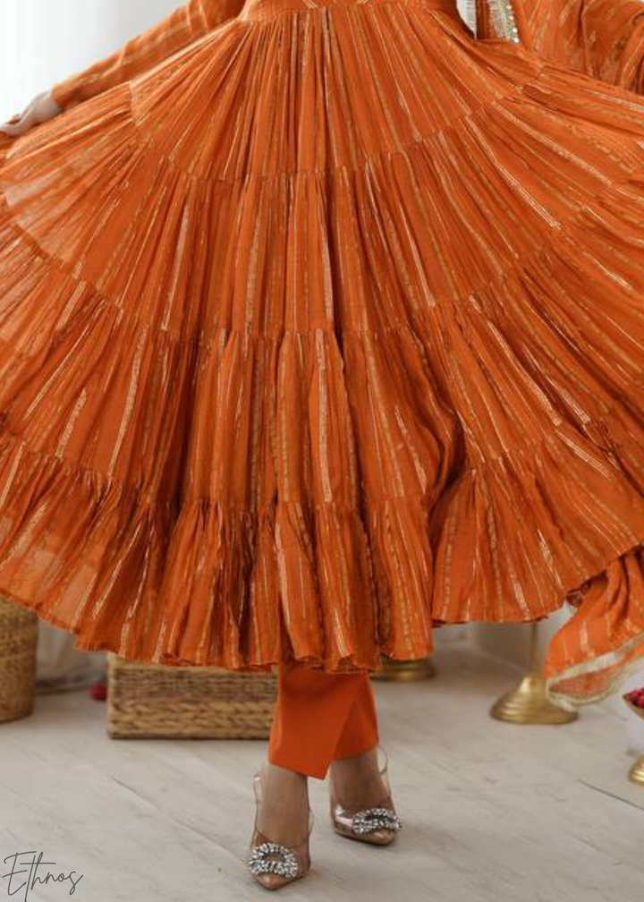 Orange Chanderi Silk Kalidaar Suit