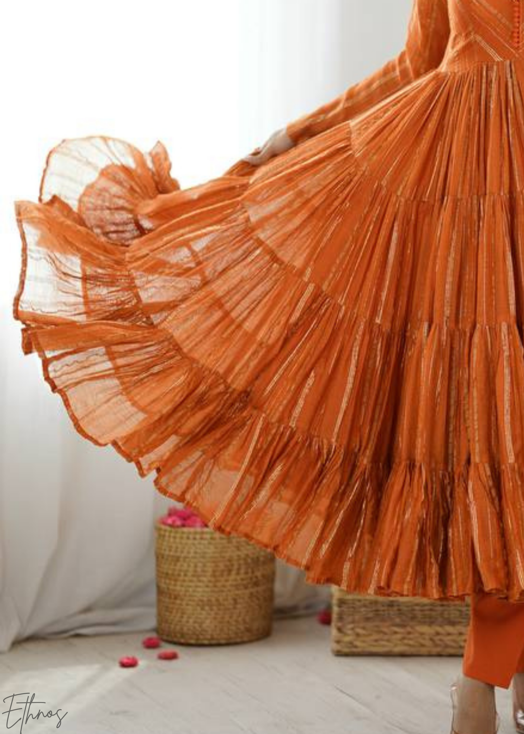 Orange Chanderi Silk Kalidaar Suit