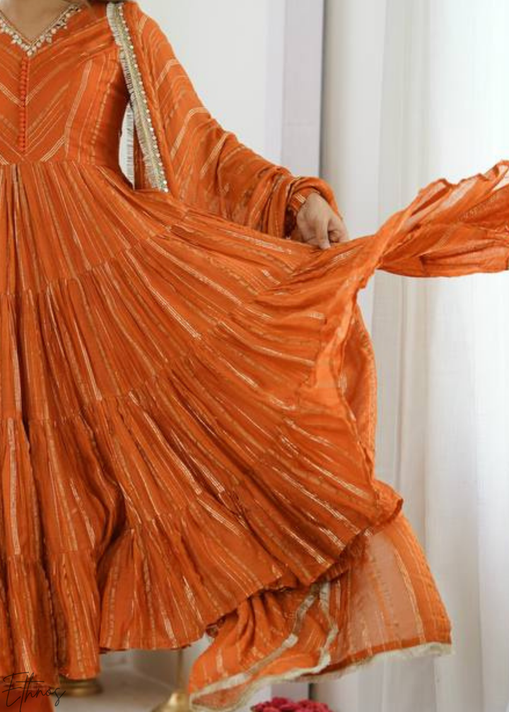 Orange Chanderi Silk Kalidaar Suit
