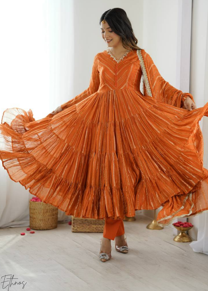 Orange Chanderi Silk Kalidaar Suit