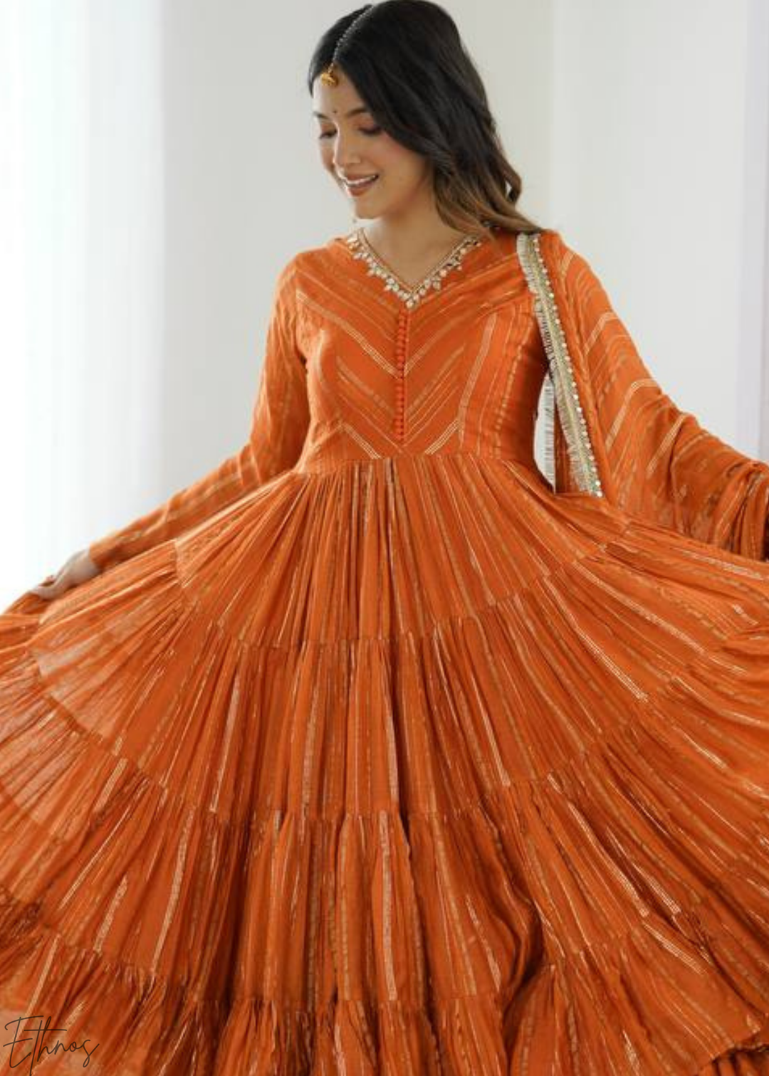 Orange Chanderi Silk Kalidaar Suit