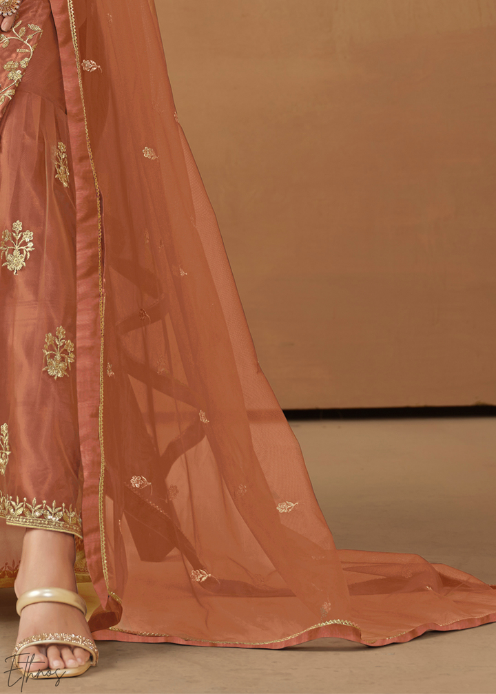 Orange Dori Embroidered Net Sharara Suit