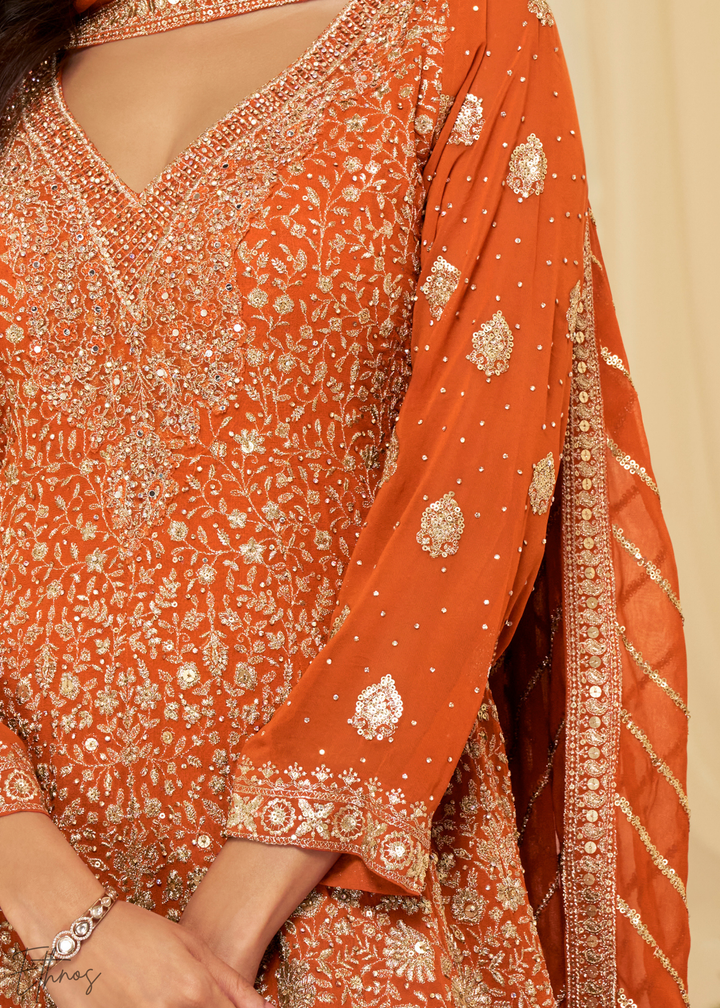 Orange Georgette Anarkali Palazzo Suit