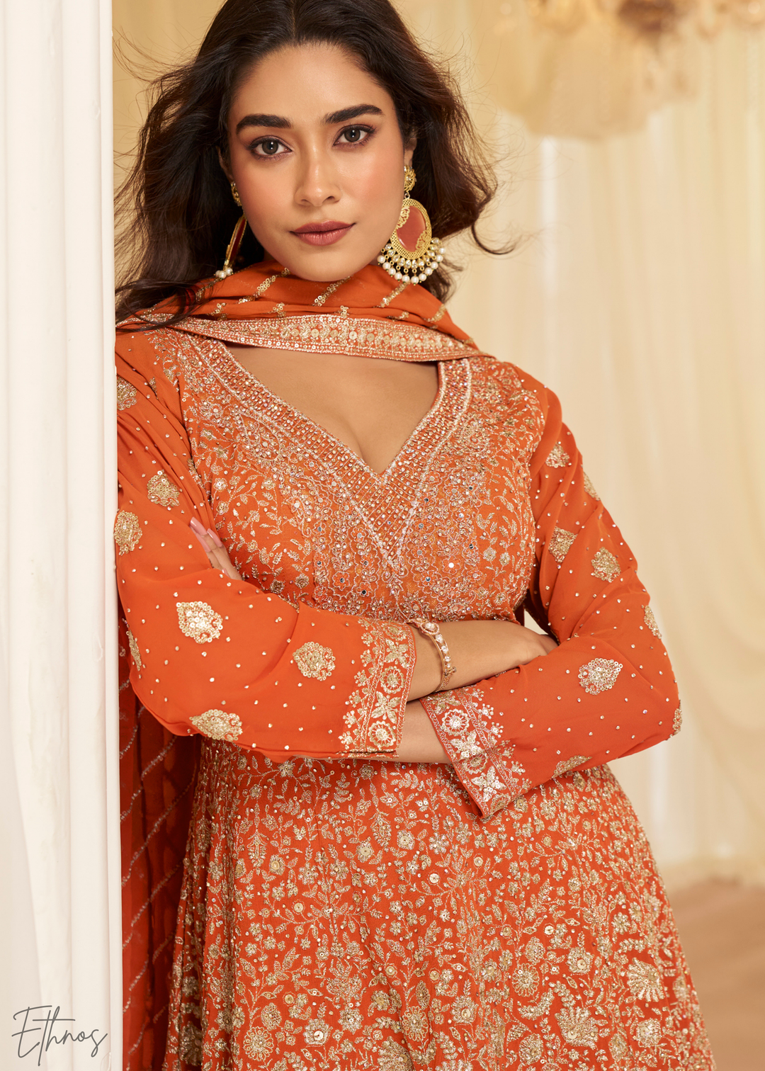 Orange Georgette Anarkali Palazzo Suit