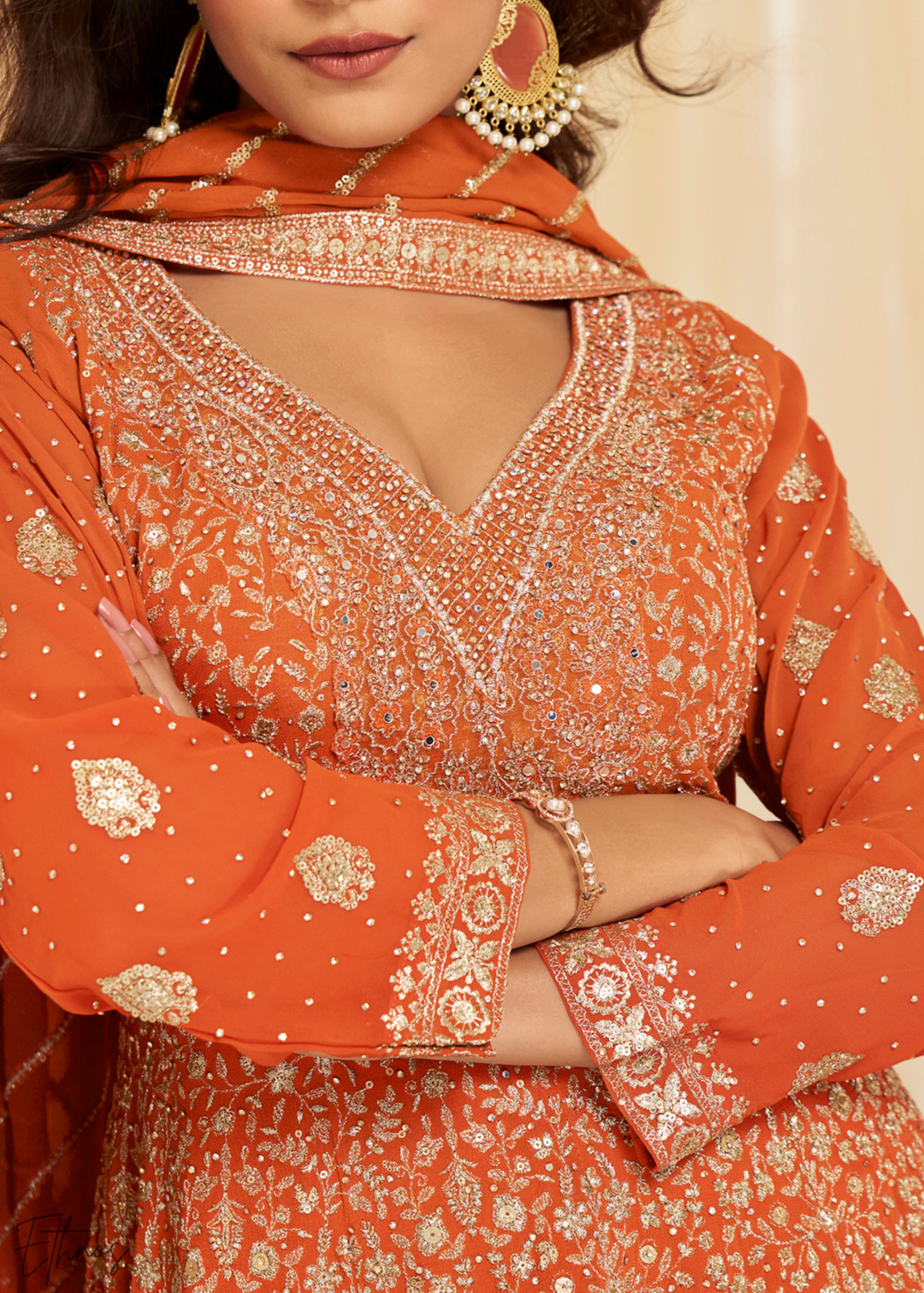 Orange Georgette Anarkali Palazzo Suit