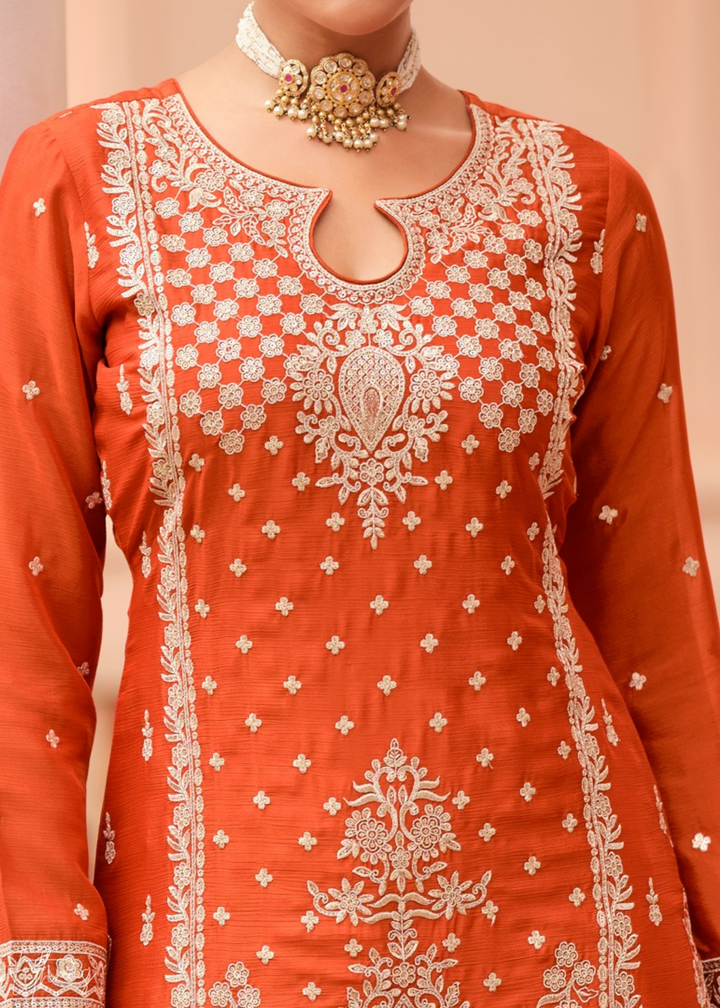 Orange Multi-colored Chinon Palazzo Suit