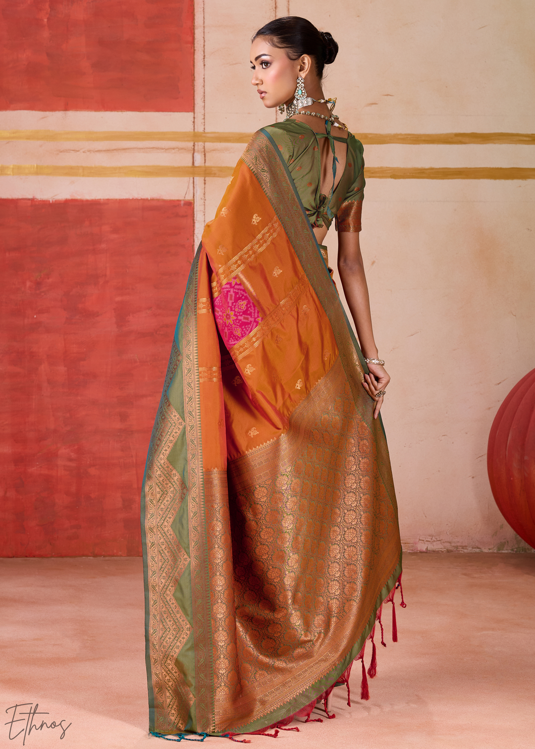 Orange Pochampally Silk Saree