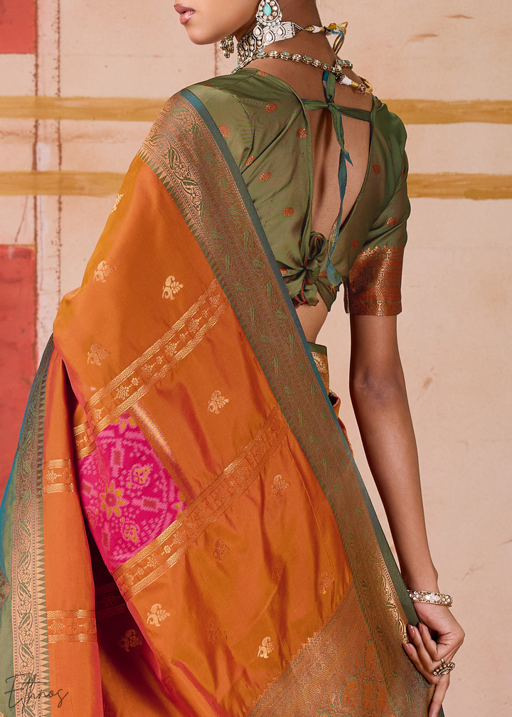 Orange Pochampally Silk Saree