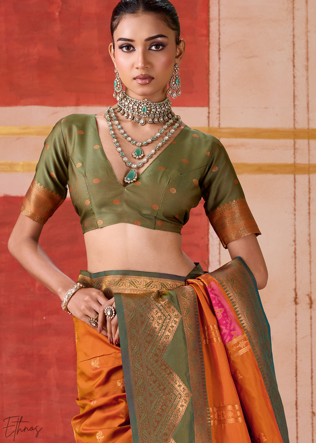 Orange Pochampally Silk Saree