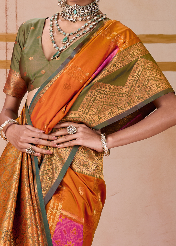 Orange Pochampally Silk Saree