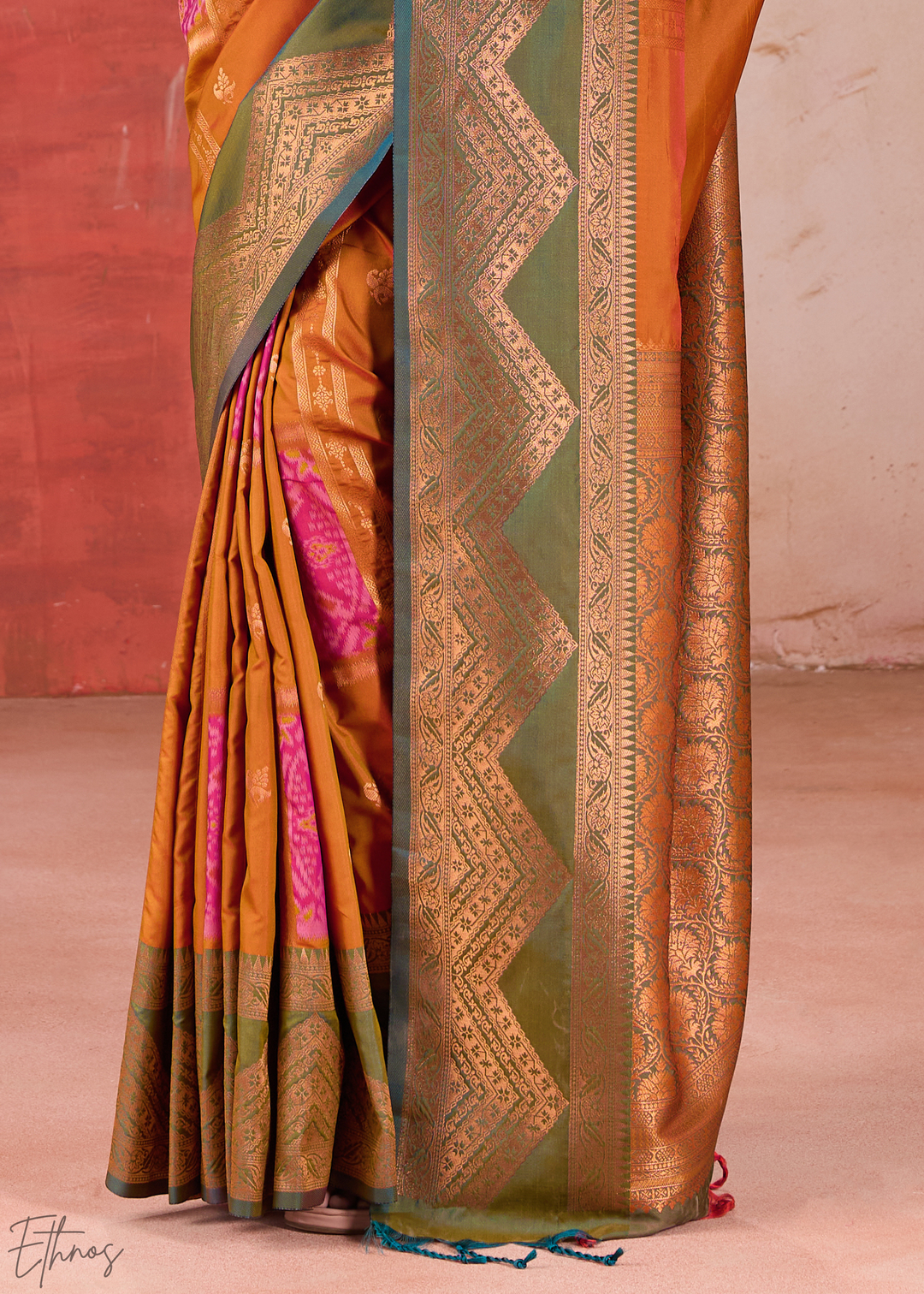 Orange Pochampally Silk Saree