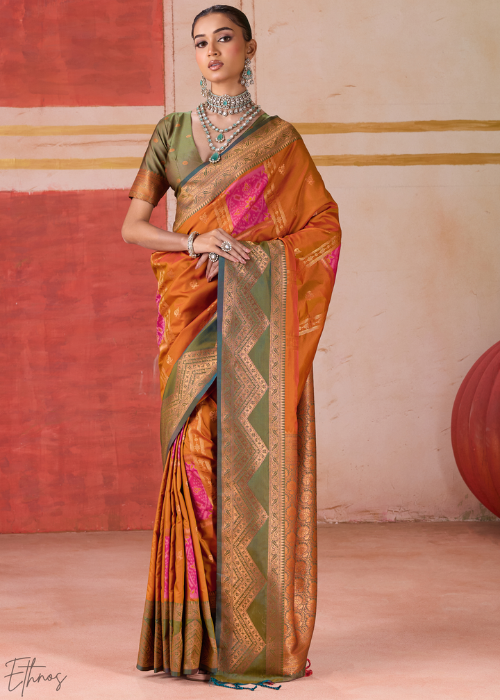 Orange Pochampally Silk Saree
