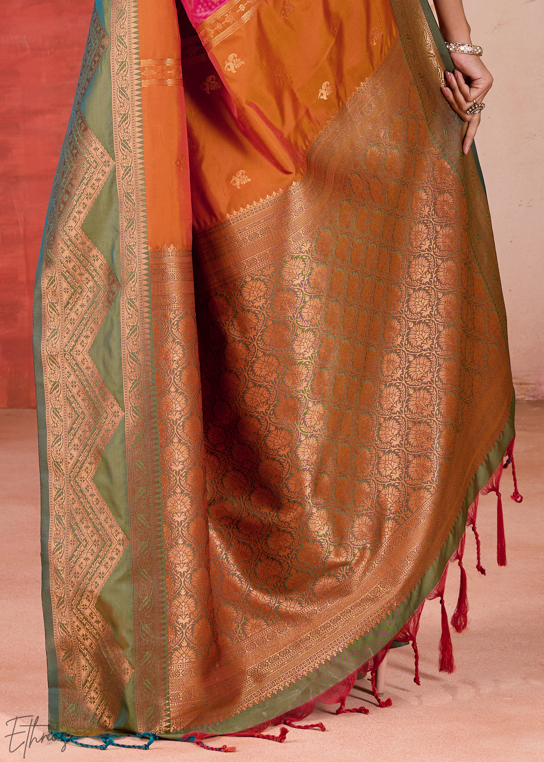 Orange Pochampally Silk Saree