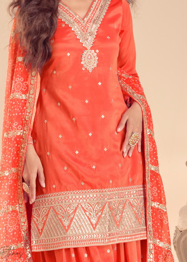 Orange Zari Simar Silk Palazzo Suit