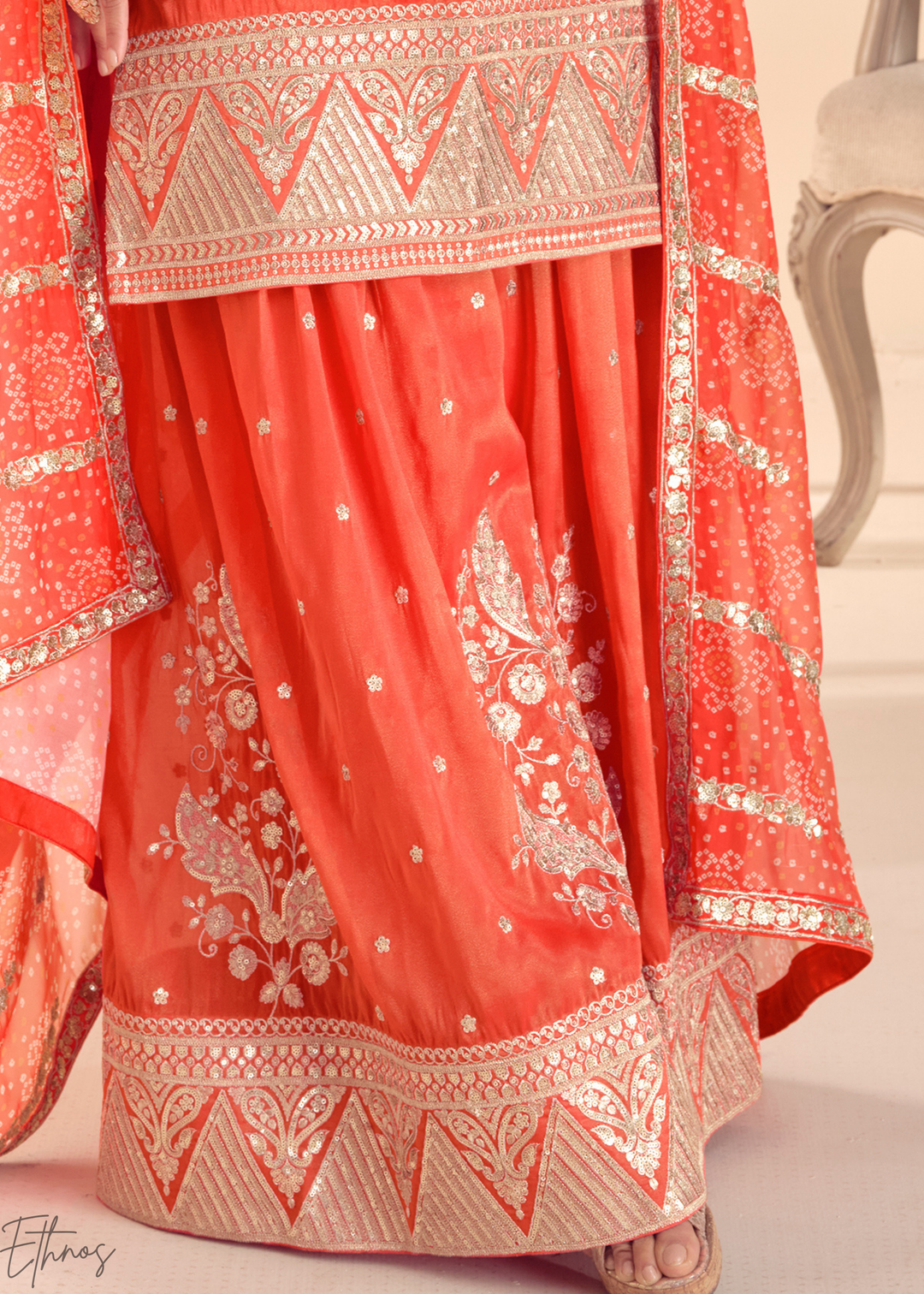 Orange Zari Simar Silk Palazzo Suit