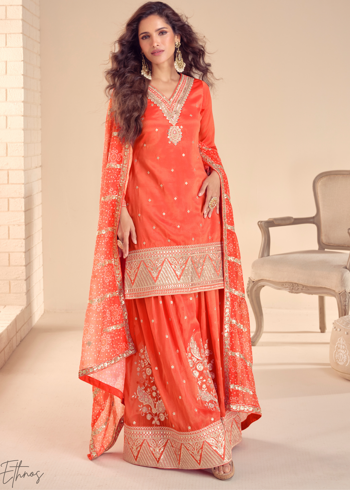 Orange Zari Simar Silk Palazzo Suit