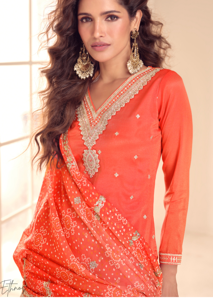 Orange Zari Simar Silk Palazzo Suit