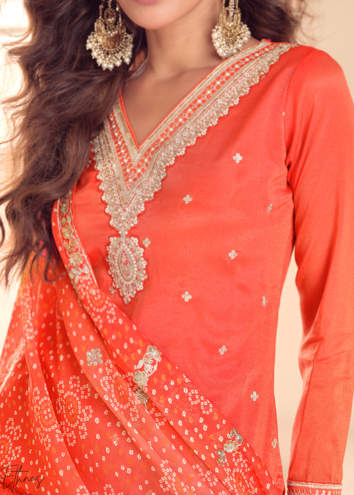 Orange Zari Simar Silk Palazzo Suit