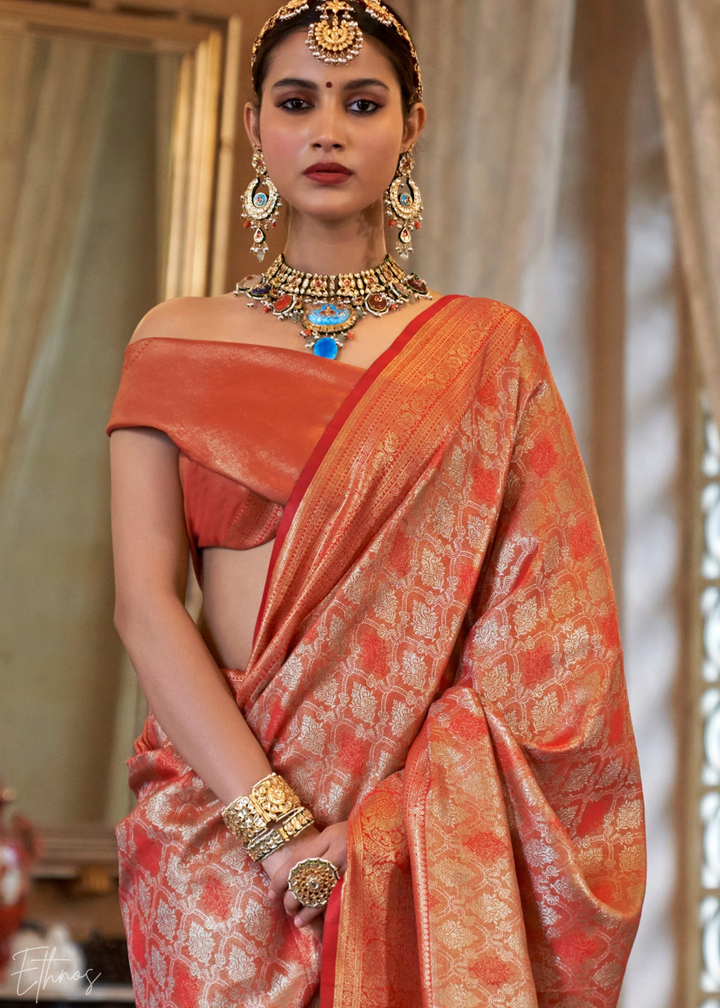 Orange Tissue Dharmavaram Silk Saree