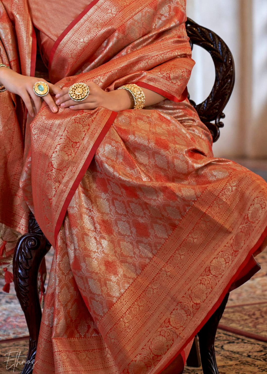 Orange Tissue Dharmavaram Silk Saree