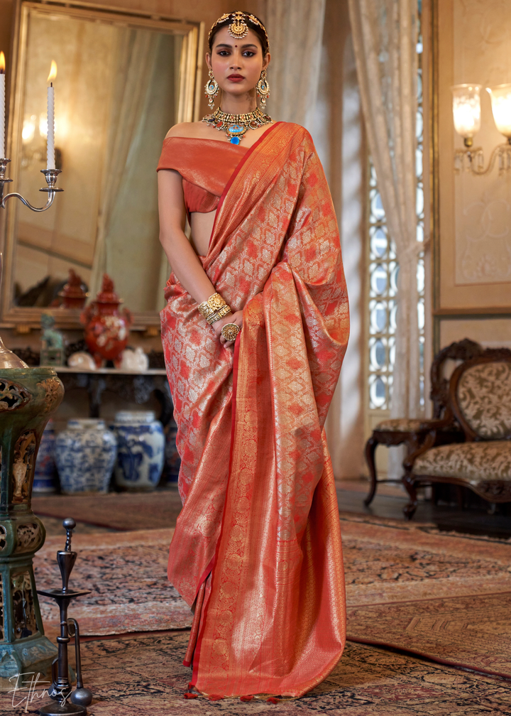 Orange Tissue Dharmavaram Silk Saree