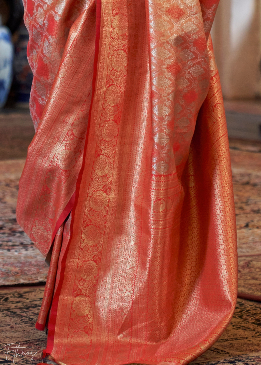 Orange Tissue Dharmavaram Silk Saree