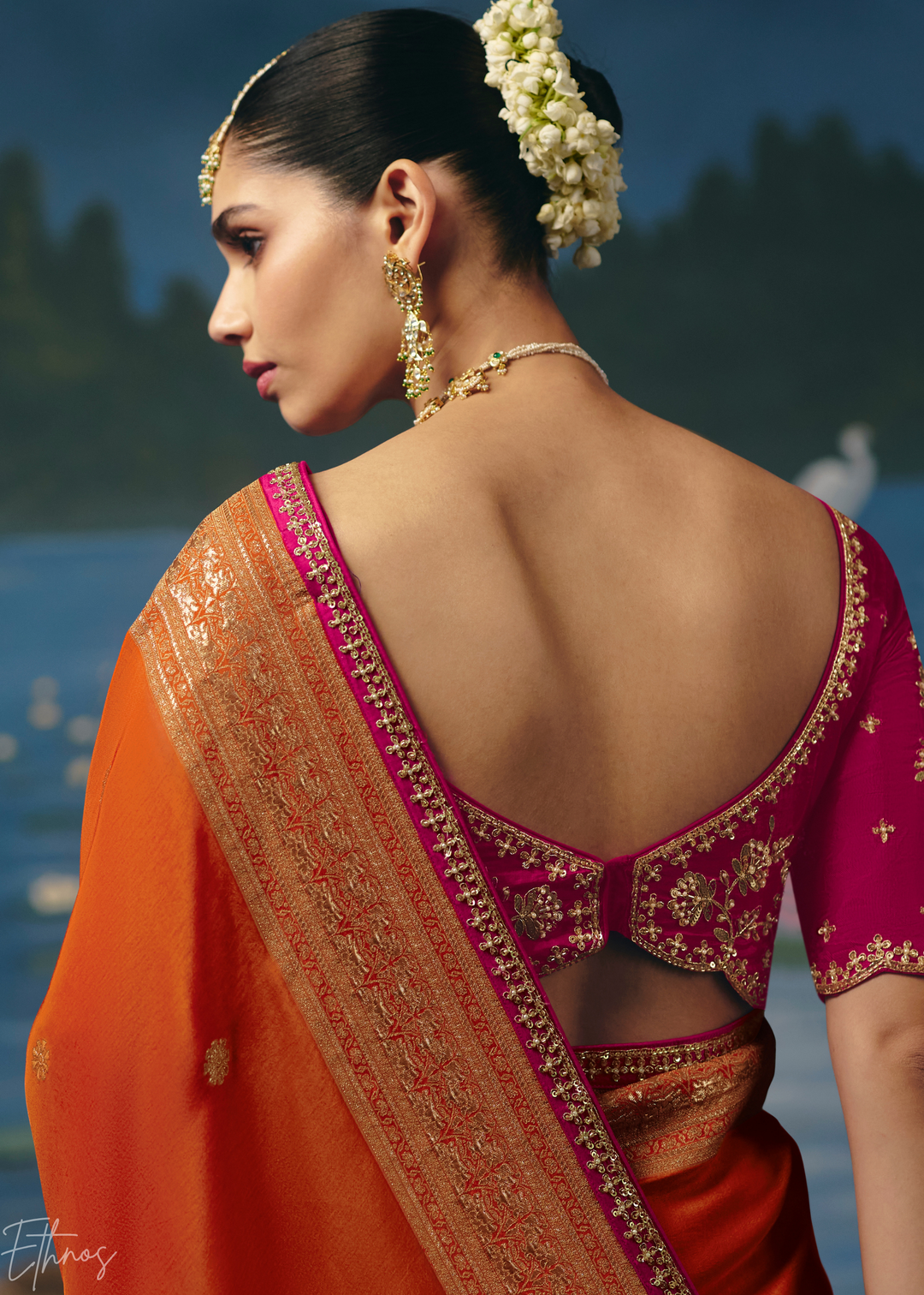 Orange Traditional Zari Woven Border Dola Silk Saree