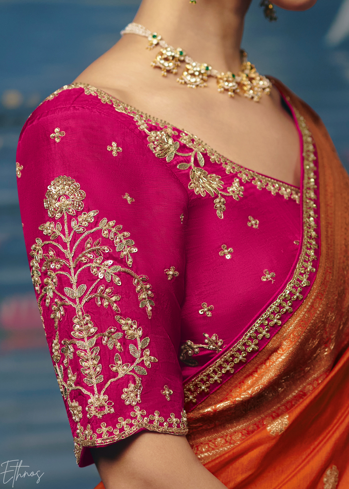 Orange Traditional Zari Woven Border Dola Silk Saree