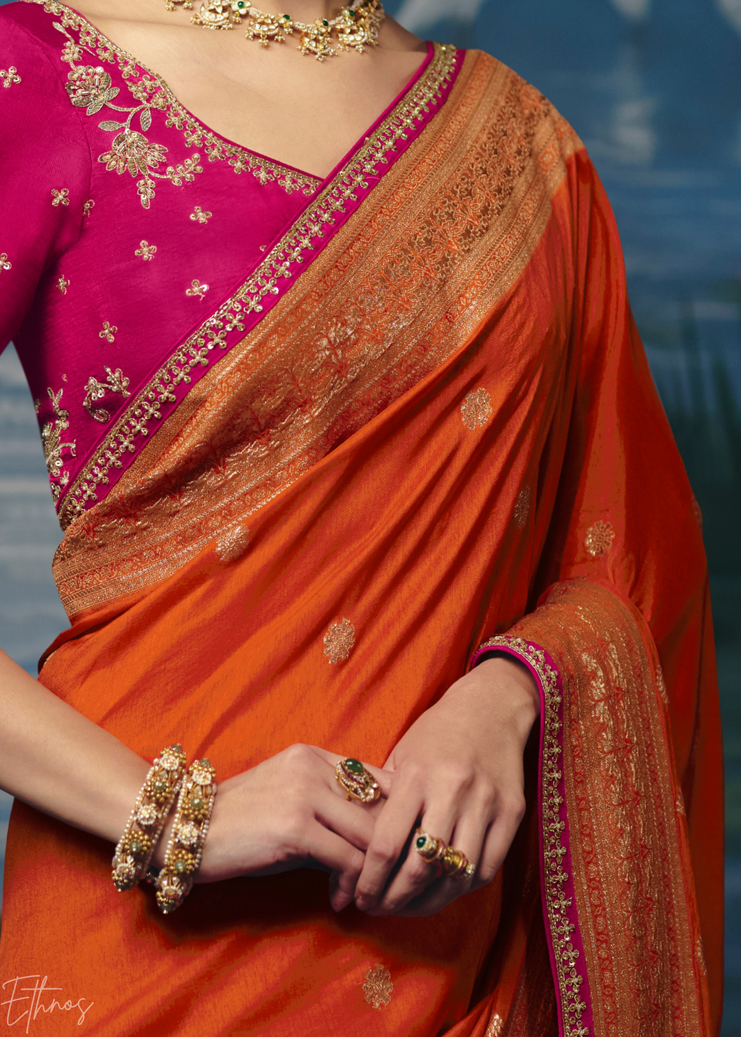 Orange Traditional Zari Woven Border Dola Silk Saree