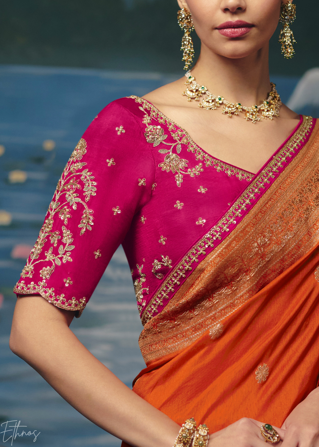 Orange Traditional Zari Woven Border Dola Silk Saree
