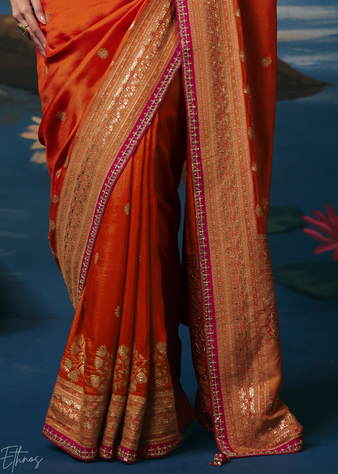 Orange Traditional Zari Woven Border Dola Silk Saree