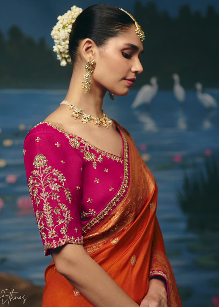Orange Traditional Zari Woven Border Dola Silk Saree