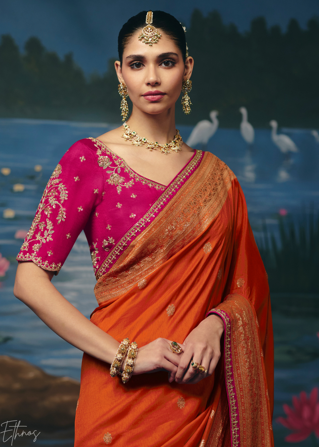 Orange Traditional Zari Woven Border Dola Silk Saree