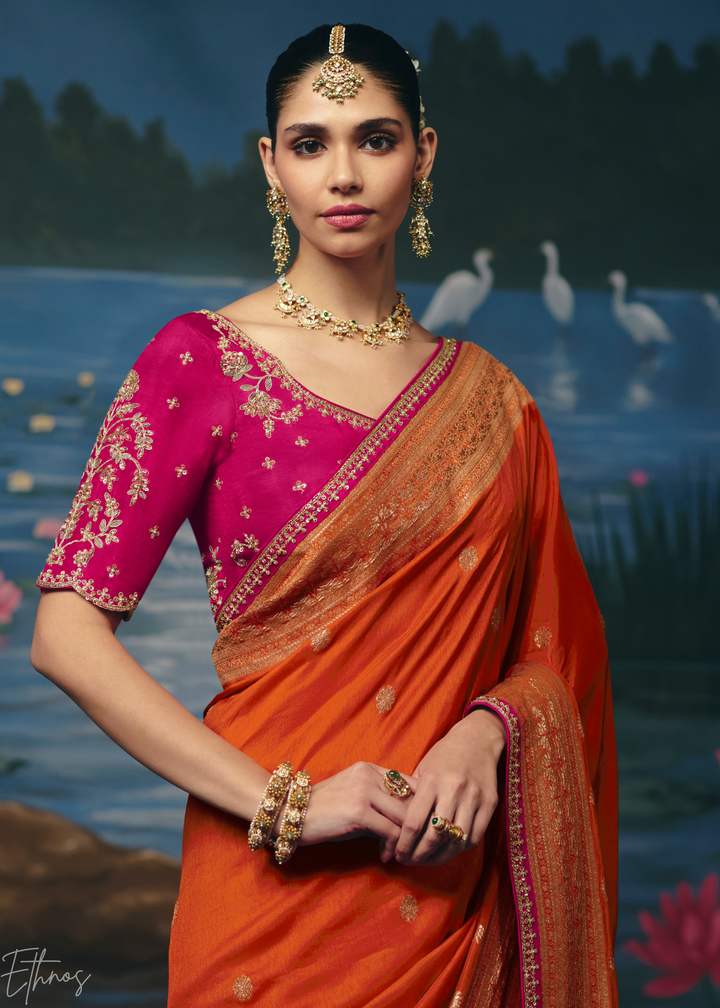 Orange Traditional Zari Woven Border Dola Silk Saree