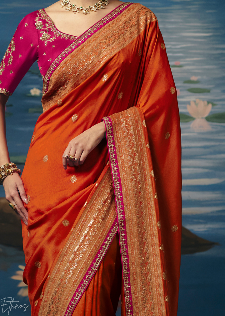 Orange Traditional Zari Woven Border Dola Silk Saree