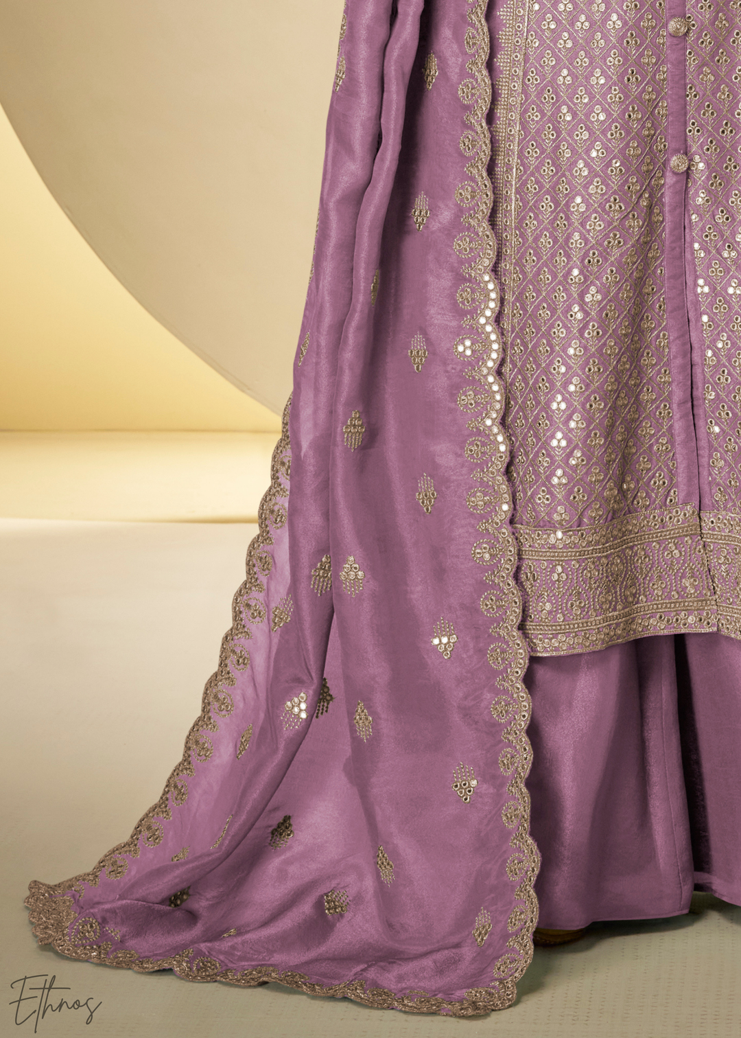 Orchid Arabesque Embroidered Shimmer Silk Palazzo Suit