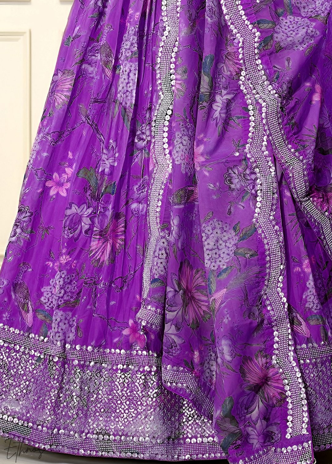 Orchid Botanical Bloom Organza Lehenga
