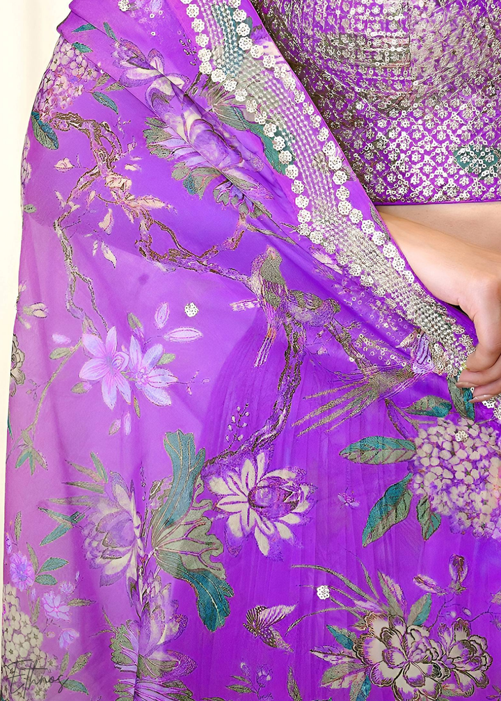 Orchid Botanical Bloom Organza Lehenga