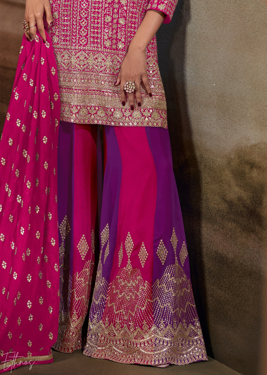 Orchid Chevron Gota Faux Georgette Palazzo Suit