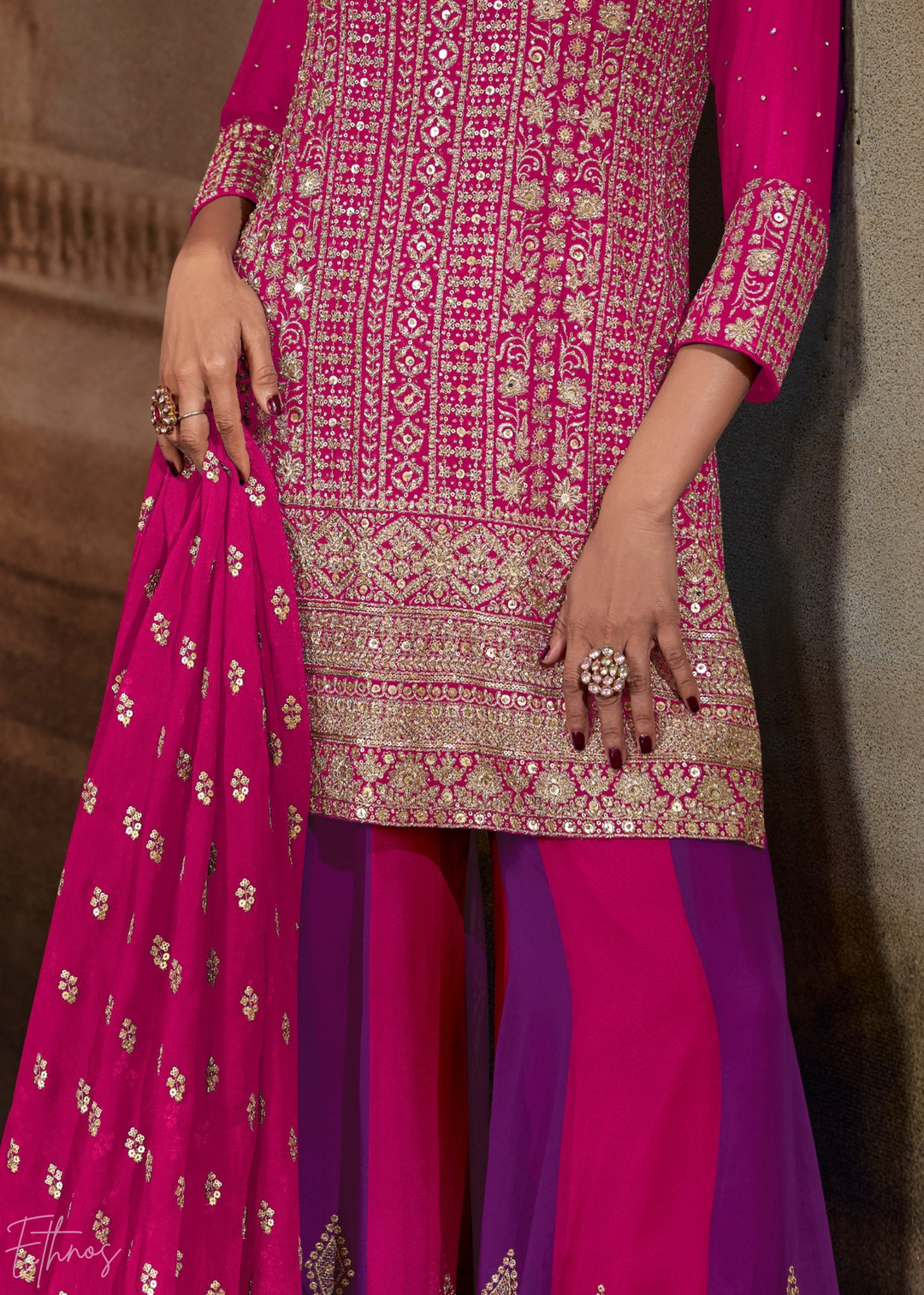 Orchid Chevron Gota Faux Georgette Palazzo Suit
