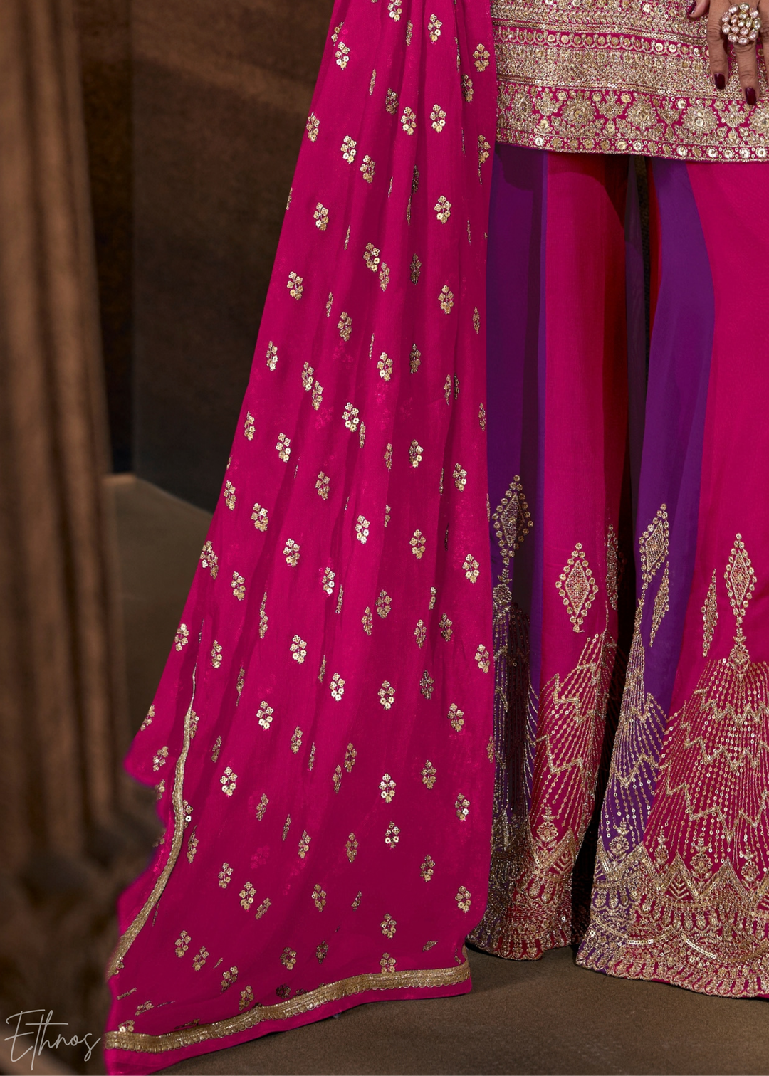 Orchid Chevron Gota Faux Georgette Palazzo Suit