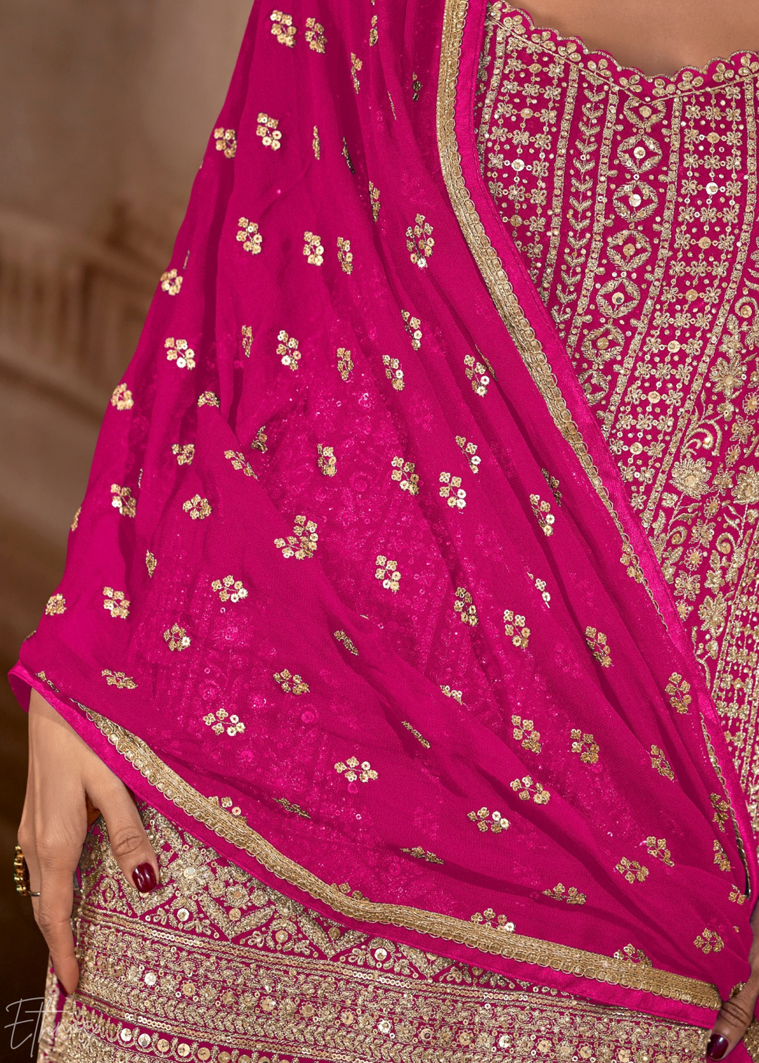 Orchid Chevron Gota Faux Georgette Palazzo Suit