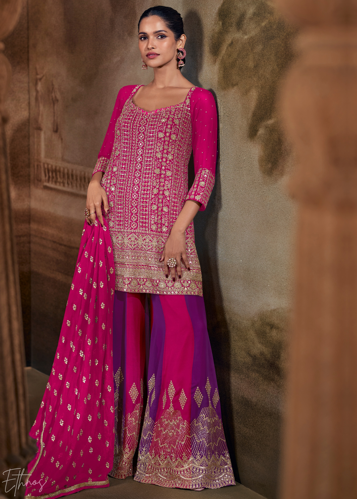 Orchid Chevron Gota Faux Georgette Palazzo Suit