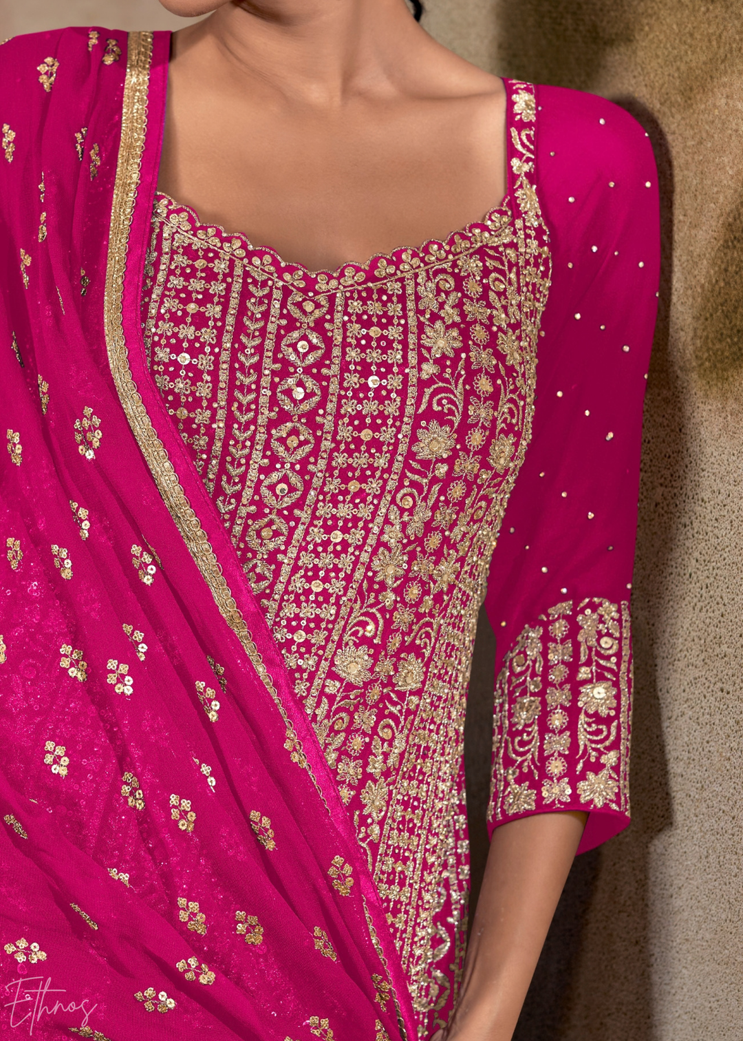 Orchid Chevron Gota Faux Georgette Palazzo Suit